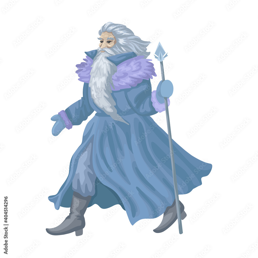 Santa Claus, frost grandfather, a wizard from the north, an ice grandfather, an old man with a beard and pikestaff, fairy tale character. Vector flat style cartoon illustration