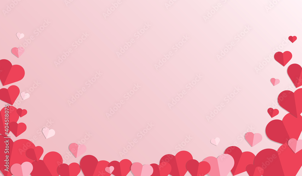 Red hearts background. Paper cut of hearts. Valentine's day concept. Copy space for text. Design for banners, flyers, postcards. Vector illustration