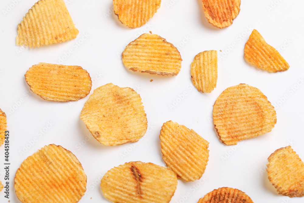 Potato chips on white background Potato chips on white background