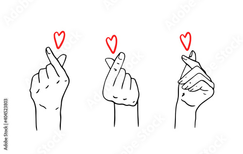 Vector set gesture of love Korean. Hand, symbol, love, Korea. Valentine's Day. hand drawing