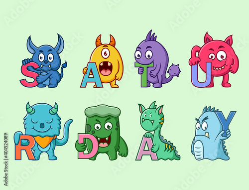 Set of cute monsters character ( saturday )