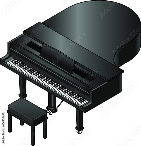 A shiny black grand piano.