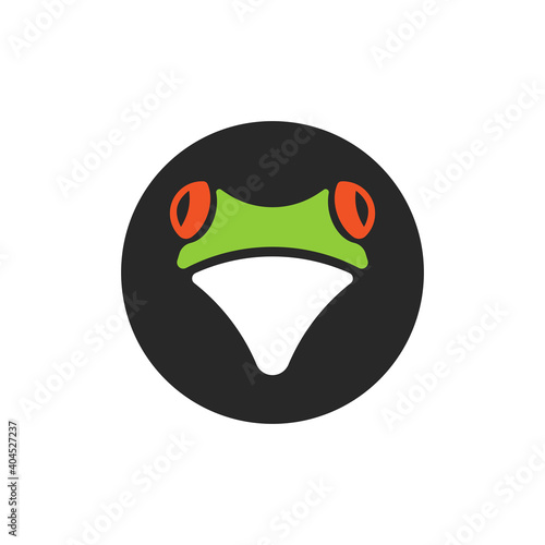 Head red eye tree frog logo, fun tropical animal round logotype