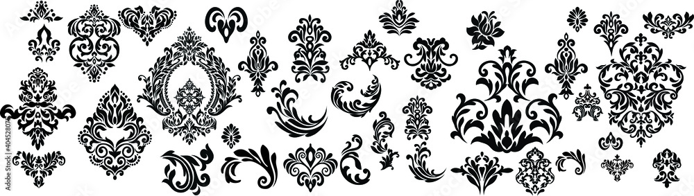 Set of Oriental vector damask patterns for greeting cards and wedding invitations. Set of Oriental vector damask patterns for greeting cards and wedding invitations.