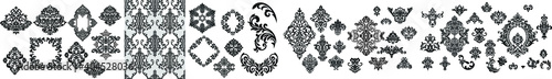 Set of Oriental vector damask patterns for greeting cards and wedding invitations.