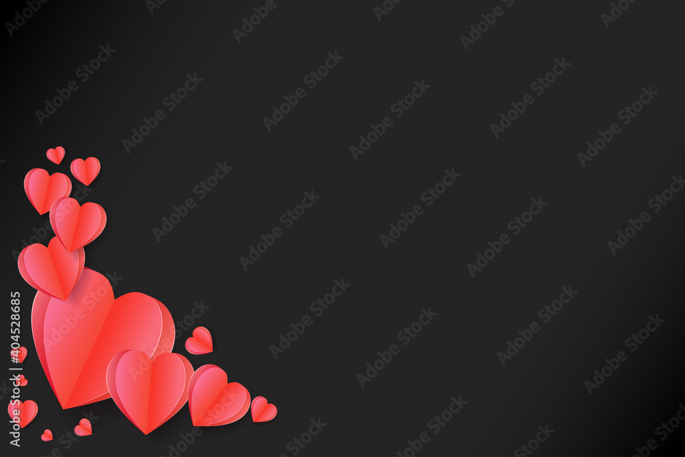 Paper cut red heart shape on black background , illustration for valentine day, or love day, vector greeting card.