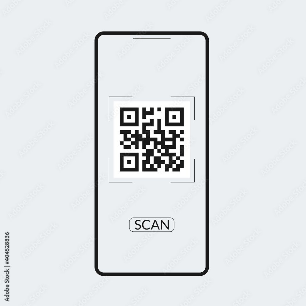 Qr code scan icon. Qr on the smartphone screen. Mobile phone scanner app for payment concept. Vector illustration. Qr code scan icon. Qr on the smartphone screen. Mobile phone scanner app for payment concept. Vector illustration.