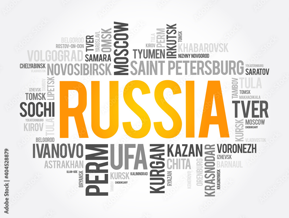 List of cities and towns in Russia, word cloud collage background List of cities and towns in Russia, word cloud collage background