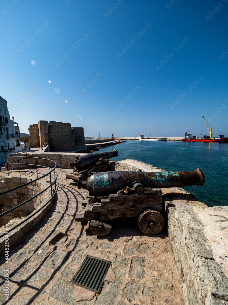 ITALY, MONOPOLI. 2019, JUNE, 10th, Old town and castle of Monopoli, Apulia, Italy
