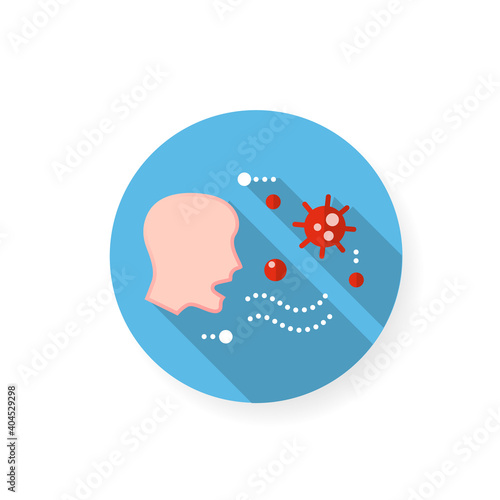 Airborne spread flat icon. Disease spreading concept. Covid19, virus disease, influenza or flu transmission. Infection carrier, contagious person. Color vector illustration with shadow photo