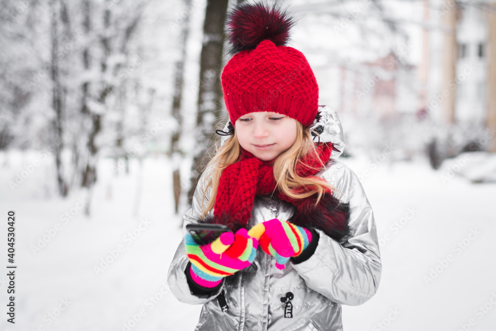 Happy Baby Girl portrait In red Hat Outdoor Happy Baby Girl portrait In red Hat Outdoor