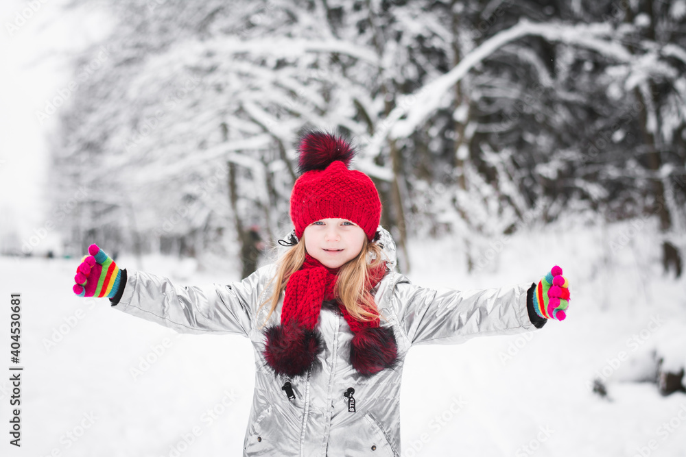 Happy Baby Girl portrait In red Hat Outdoor Happy Baby Girl portrait In red Hat Outdoor