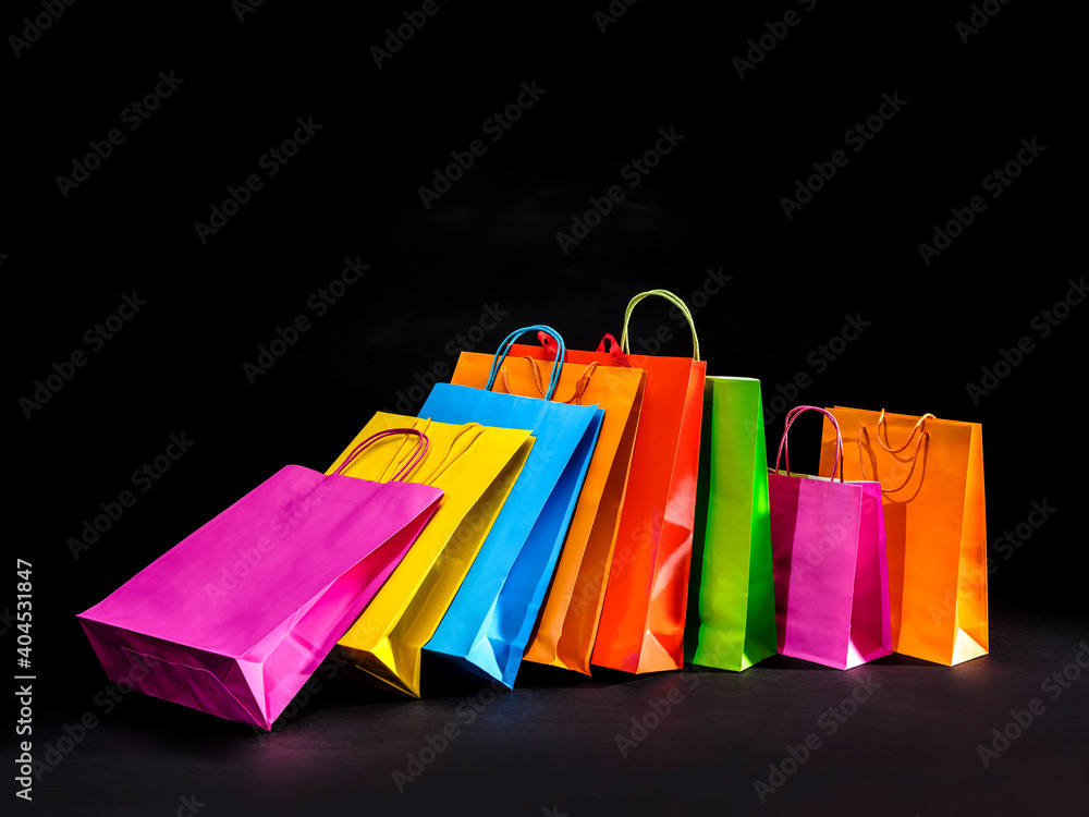 Colorful paper bags for shopping and gifts.