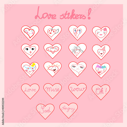 Love stickers. Baby drawing style.