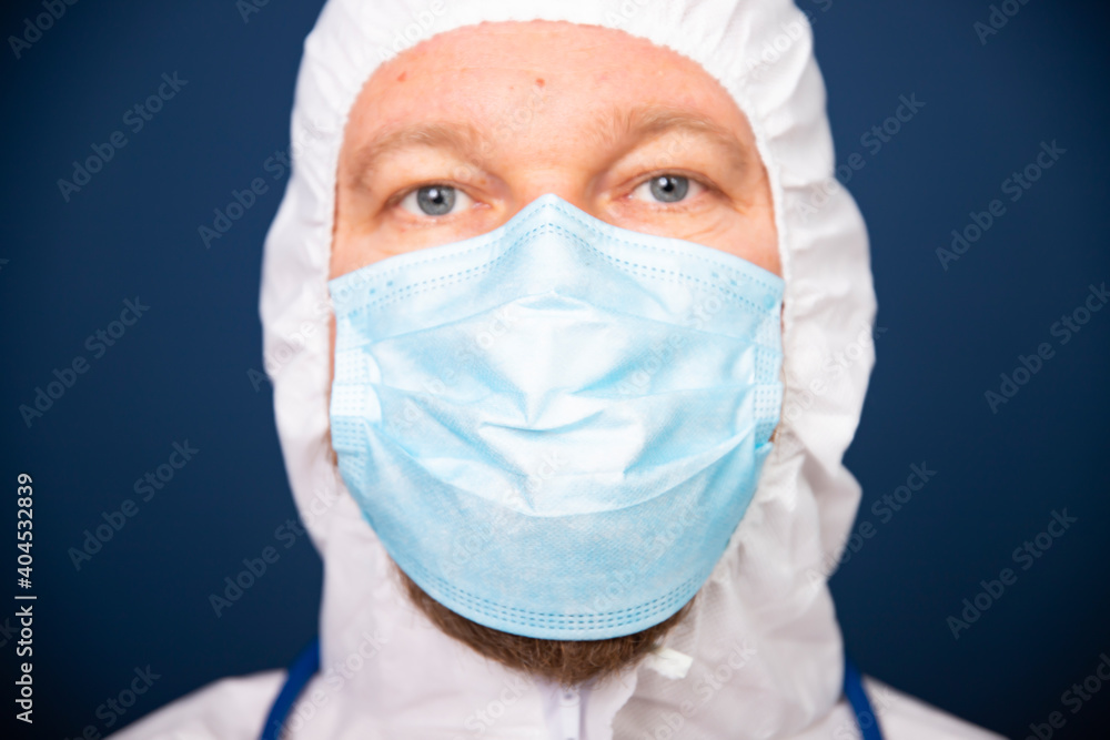 Portrait of doctor or lab technician scientist in PPE Personal Protective Equipment.