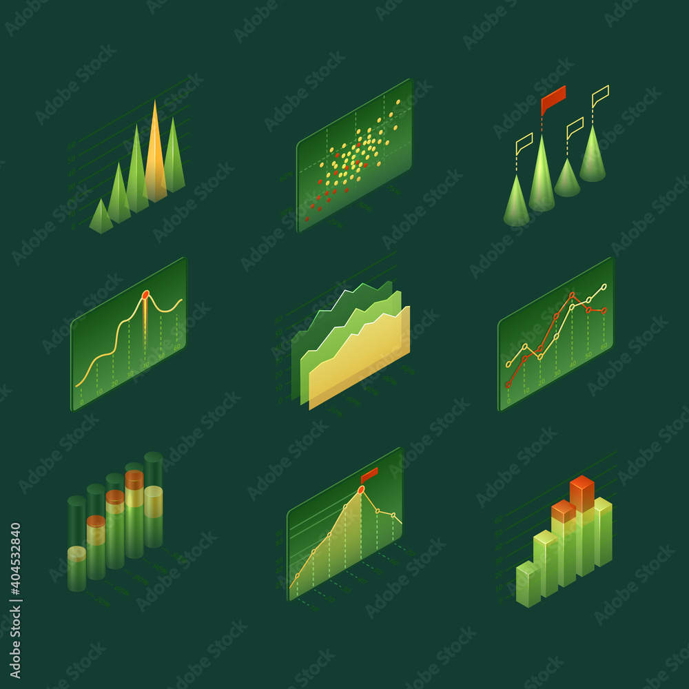 Isometric infographics charts and diagrams, 3d data analysis columns ...