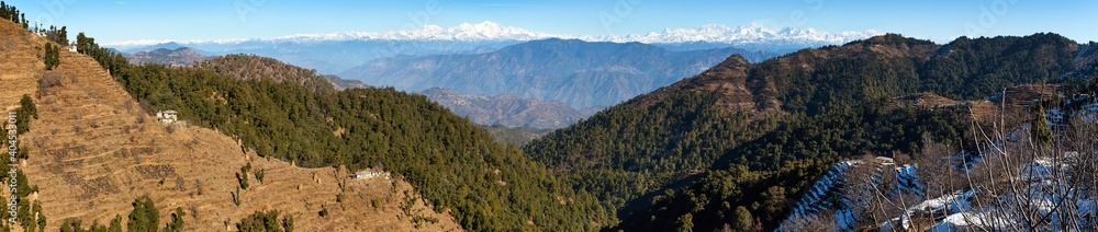 Himalaya, panoramic view of Indian Himalayas Himalaya, panoramic view of Indian Himalayas