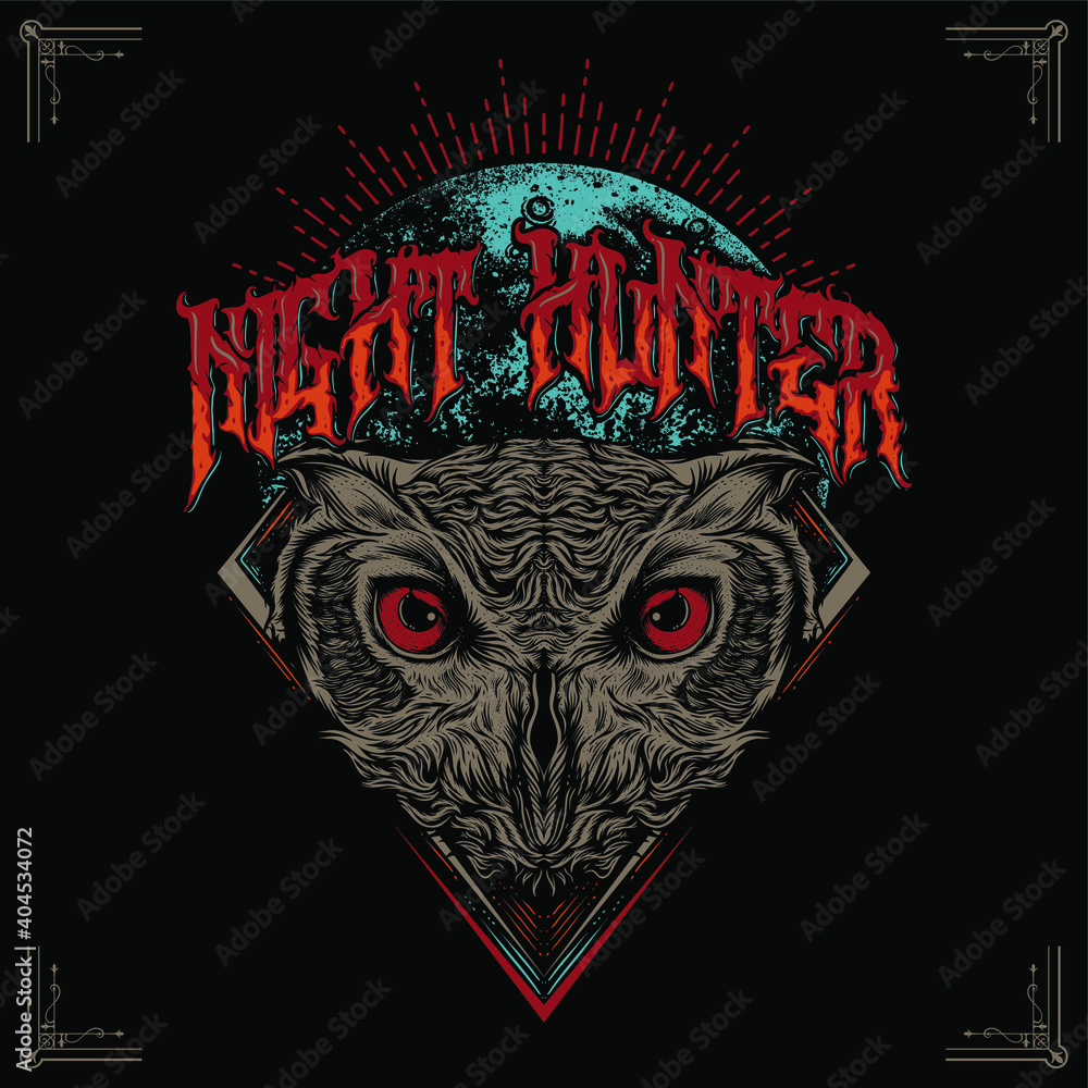 Fotografie Night hunter, owl head against moon and light background