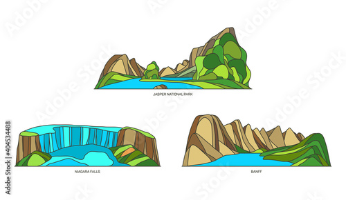 Canada sightseeing signs or canadian nature set
