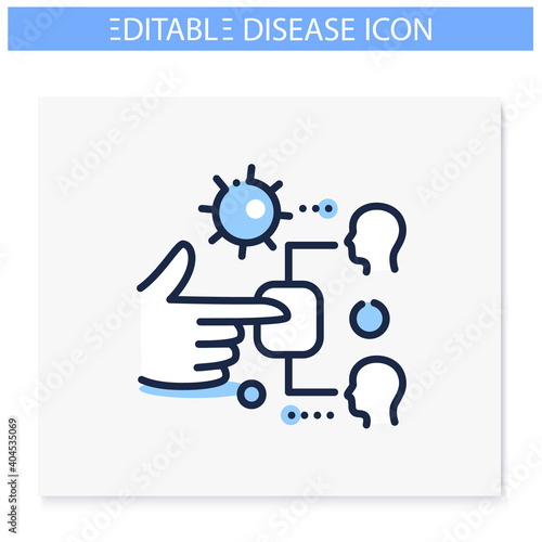 Infection through surface line icon. Disease spreading concept. Covid19, virus disease, influenza transmission. Infection spread, contagious public place. Isolated vector illustration.Editable stroke 