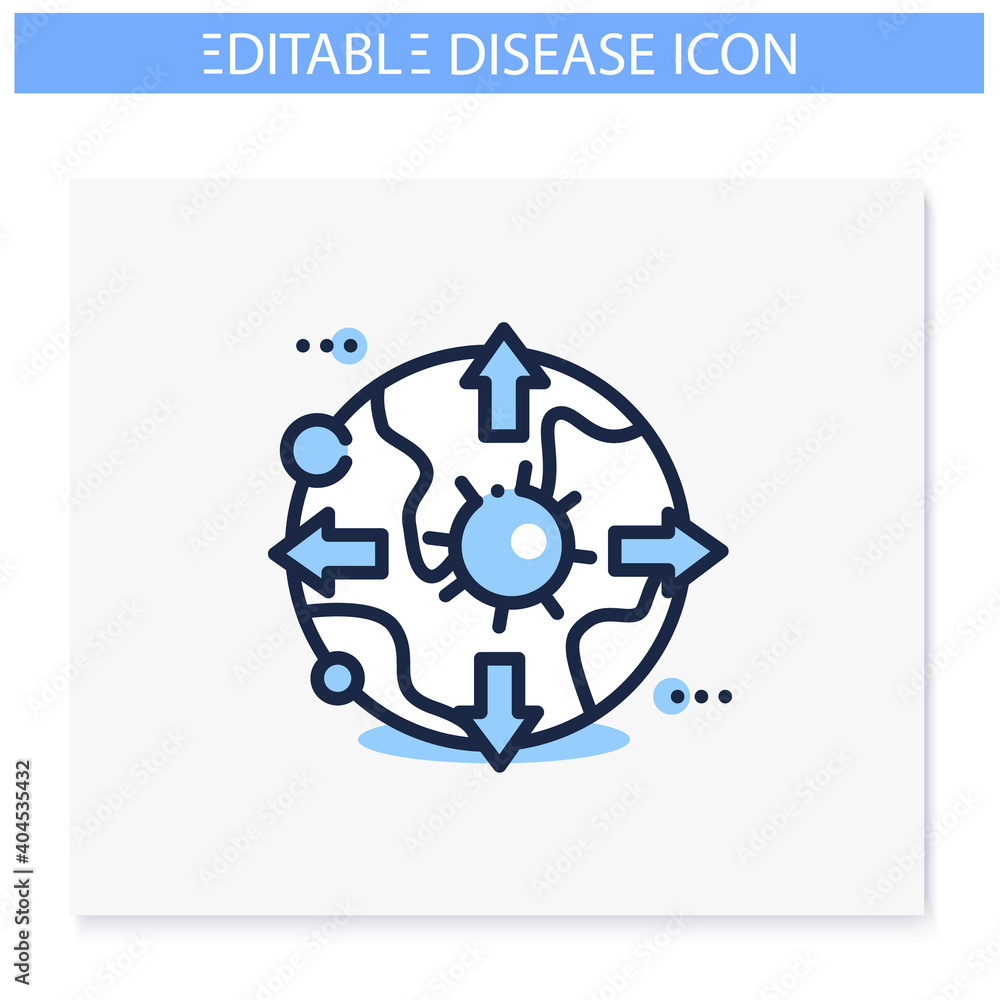 Global virus spread line icon. Disease spreading concept. Covid19 pandemic, infection transfer. Infection carriers around world, worldwide virus outbreak .Isolated vector illustration.Editable stroke Global virus spread line icon. Disease spreading concept. Covid19 pandemic, infection transfer. Infection carriers around world, worldwide virus outbreak .Isolated vector illustration.Editable stroke