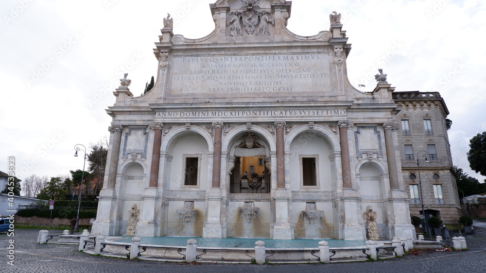 The Fontana dell Acqua Paola (The big fountain) is a monumental fountain located on the Janiculum Hil in Rome, Italy