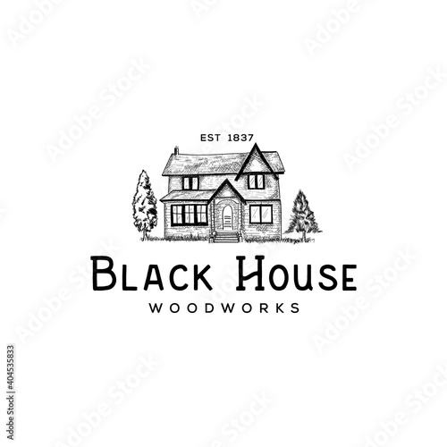 isolated black house logo in vintage style photo