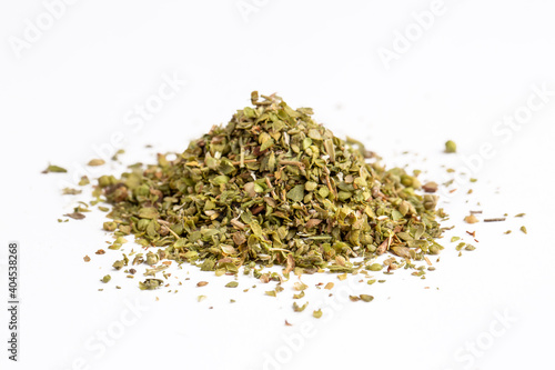 Dry thyme herbal spice on white background