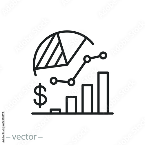 analysis business statistic icon, insight financial data, overview economic dashboard, risk and result, thin line symbol on white background - editable stroke vector illustration eps10