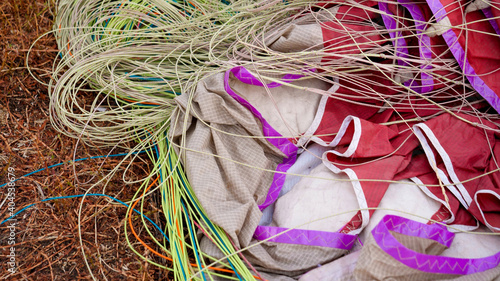 CLoseup of sportrs equipment of parachutist. Concept of extreme sport and adrenalin hobby photo