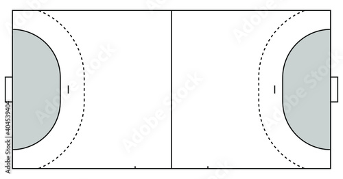 top view of standard size layout empty sport handball field court vector graphic illustration. Team sports recreation competition background