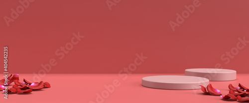 3D Abstract minimal mock up scene. geometry podium shape for show cosmetic product display. stage pedestal or platform. pink pastel background for Valentine's Day © Sakoodter Stocker