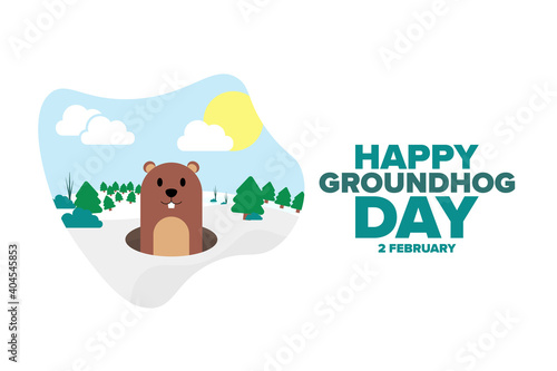 Happy Groundhog Day. 2 February. Holiday concept. Template for background, banner, card, poster with text inscription. Vector EPS10 illustration. .