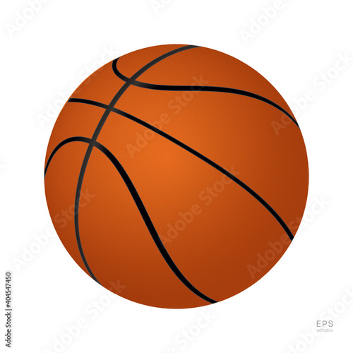 Basketball Vector Icon. 3D Orange Basket Ball. Half-Turn View