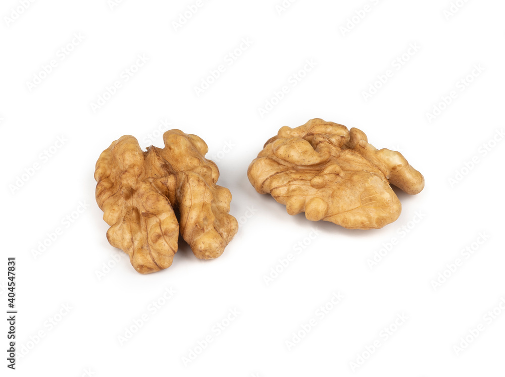 Two walnut kernels isolated over white background Two walnut kernels isolated over white background