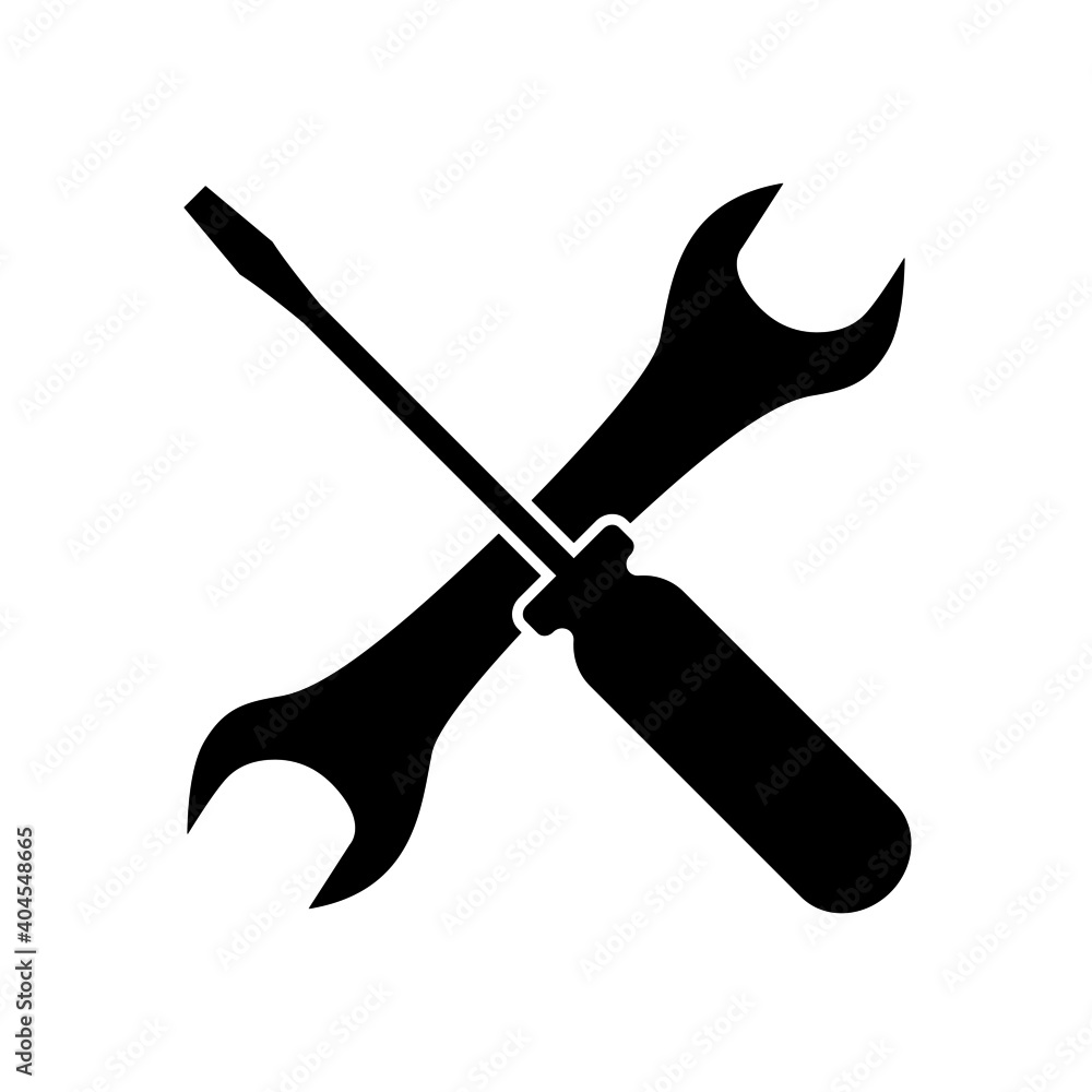 Screwdriver and wrench icon. Symbol of settings, repairs, technical service or tuning. Vector Illustration Screwdriver and wrench icon. Symbol of settings, repairs, technical service or tuning. Vector Illustration