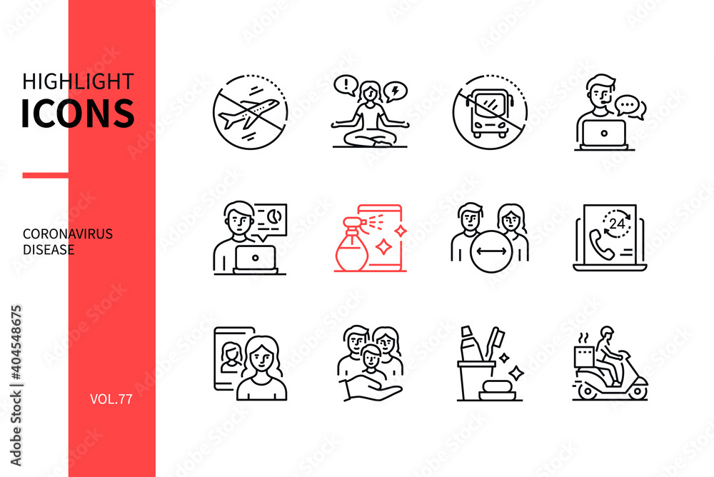 Coronavirus disease - line design style icons set Coronavirus disease - line design style icons set