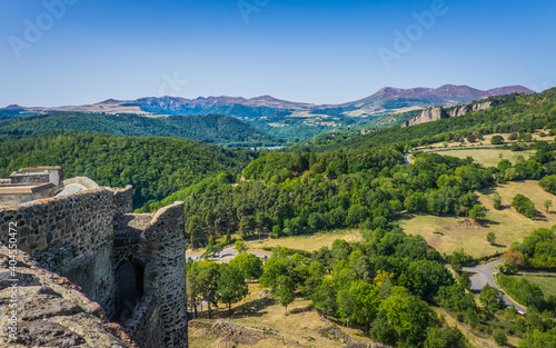 View on the countryside from the Murol medieval fortress parapet walk (Auvergne, France)