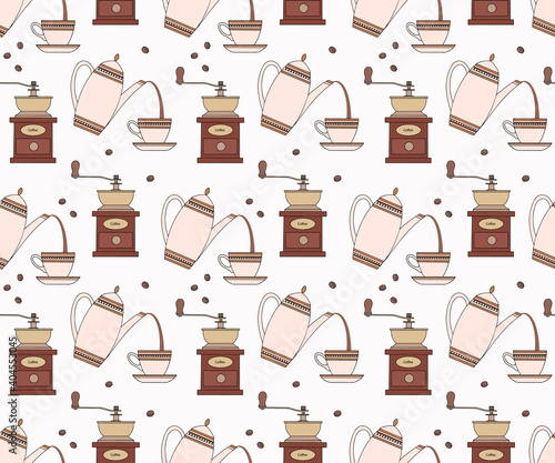 Seamless repetitive pattern with coffee related items.