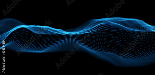 Dynamic blue dot landscape. Abstract digital wave background. Network data structure. Point grid visualization. Technology vector illustration.
