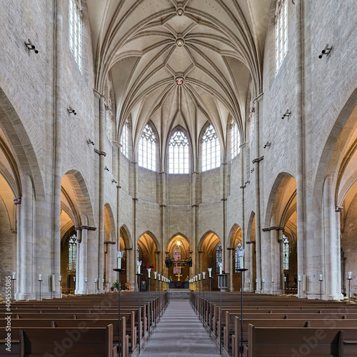 Hildesheim, Germany. Interior of St. Andreas Church. The church was started at the end of the 14th century, completed in 1504, burned down during the World War II, and rebuit in 1956-1965. photo