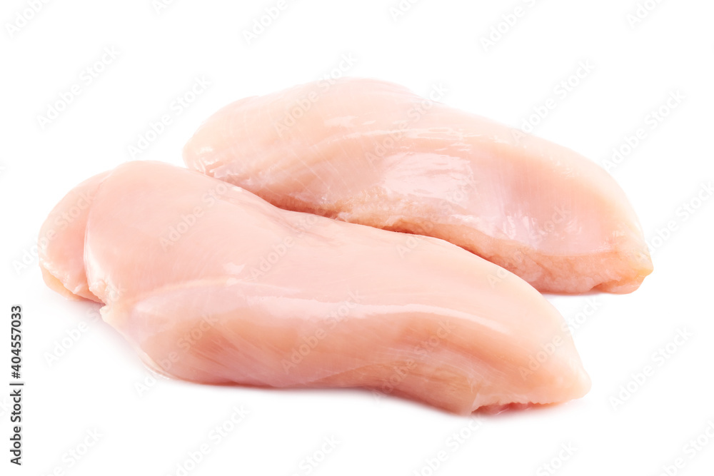 Fresh raw chicken breast fillet isolated on white background, clipping path Fresh raw chicken breast fillet isolated on white background, clipping path