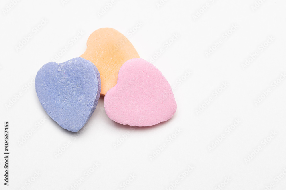 three blank candy hearts on a white background three blank candy hearts on a white background