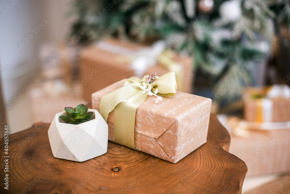 Сhristmas decoration gift on wooden background Сhristmas decoration gift on wooden background