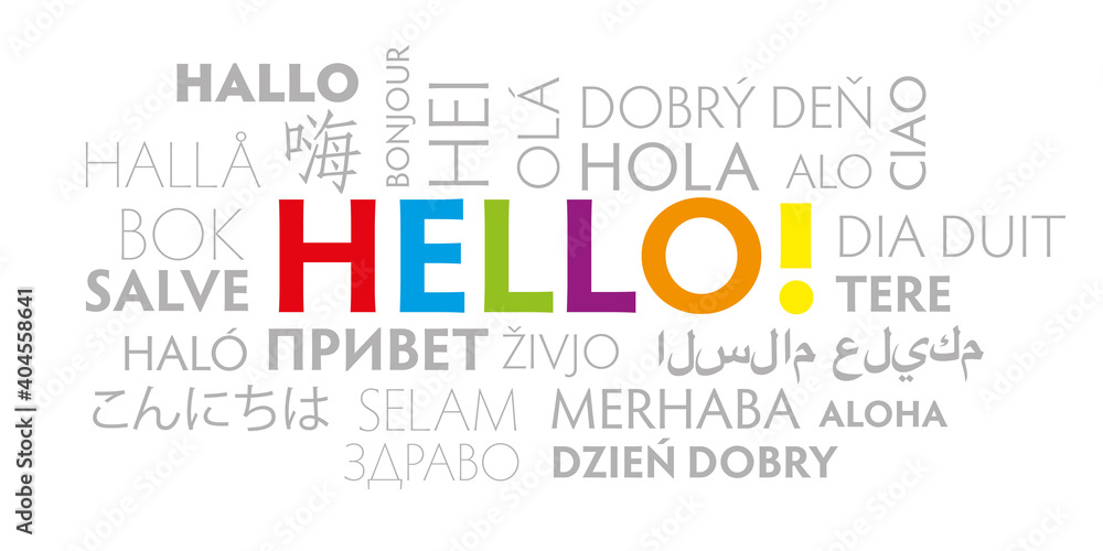Obraz premium Hello in different languages - colorful letters