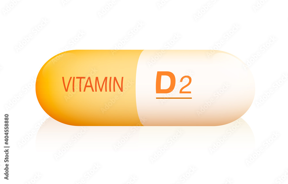Φωτογραφία D2 capsule, symbolic for artificial, synthetic or natural supplement for vegetarians and vegans to prevent lack of vitamins