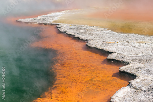 Fotografie Steaming champagne pool at Waiotapu Thermal Wonderland, New Zealand