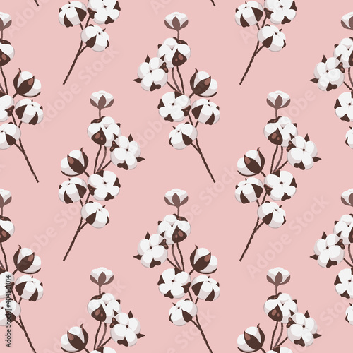 Seamless pattern with cotton flowers and twigs © AM_art