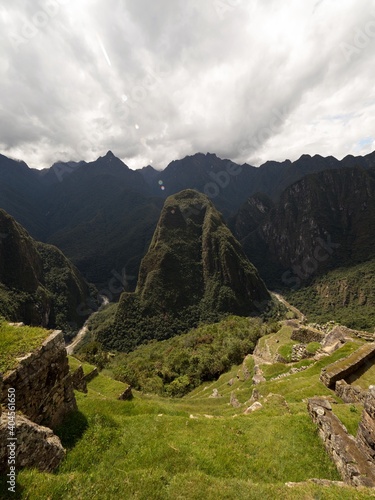 Panorama landscape of Putucusi Phutuq Kusi mountain at Machu Picchu Aguas Calientes Urubamba river valley Cuzco Peru photo