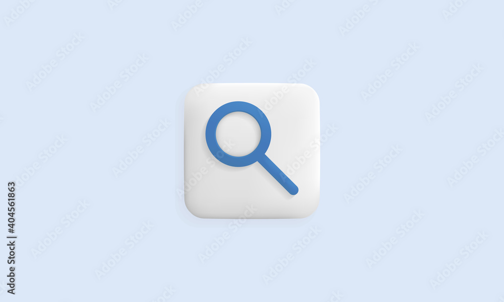 Search app icon. White rounded square with magnifier symbol sign icon isolated on light background. Search tool concept. 3D Vector illustration Search app icon. White rounded square with magnifier symbol sign icon isolated on light background. Search tool concept. 3D Vector illustration